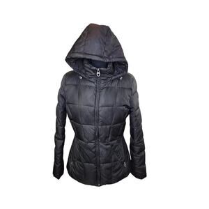 Calvin Klein Quilted Down Puffer Jacket Hooded Black Winter Outdoors S